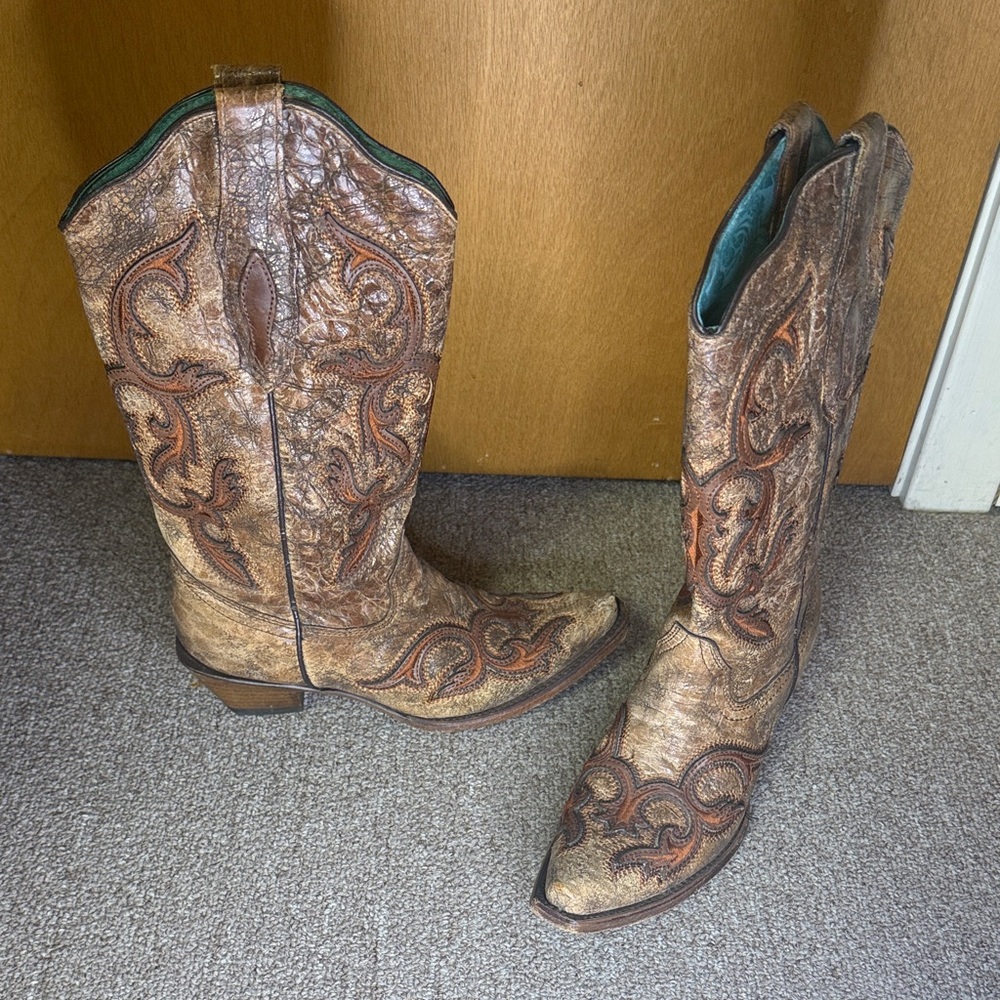 Corral Cognac/Brown Patch Boots C2902 Size 7